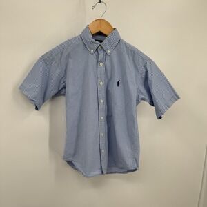 Vintage‎ Ralph Lauren Dress Shirt Boys S Button-Down Short Sleeve Blue Gingham
